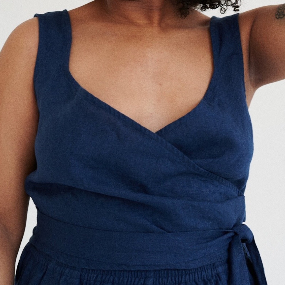 Linenfox Navy Blue Wrap Top